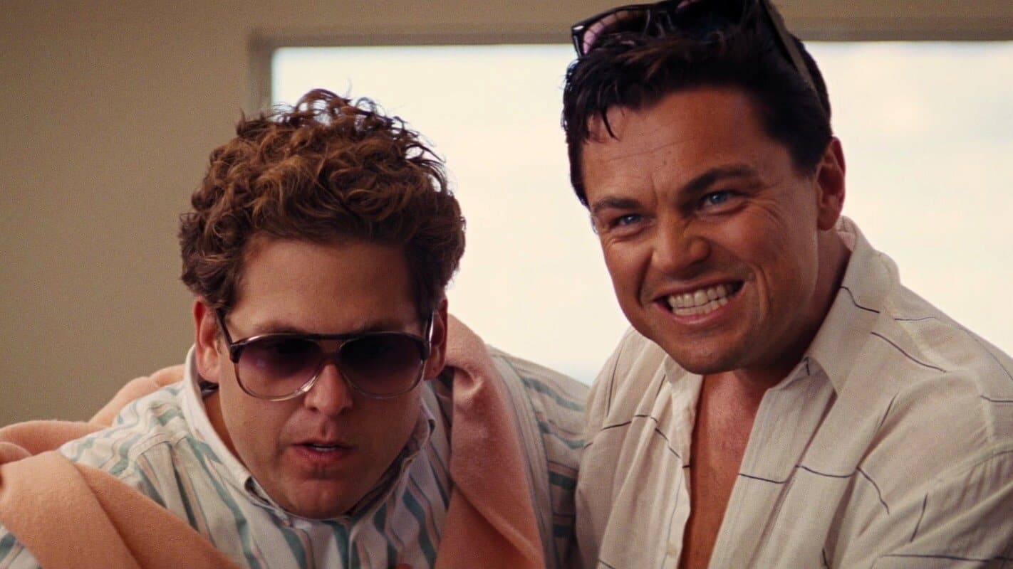 Leonardo DiCaprio and Jonah Hill as Jordan Belfort and Donnie Azoff